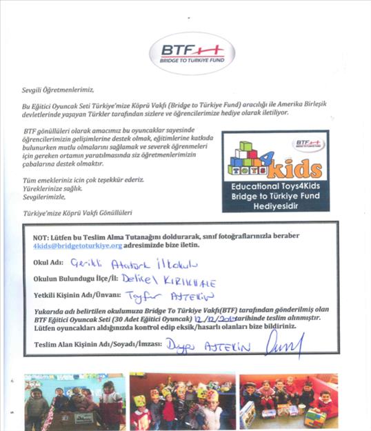 BTF Metro NY-NJ-CT - Individual Donor-KIRIKKALE -Çerikli Atatürk ilkokulu 